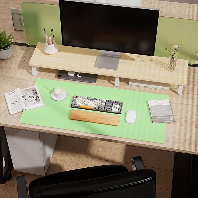 Aothia Double - Sided Desk Pad, 37.8"x17" Leather Desk Mat, Eco Cork Desk Pad Protector,Large Mouse Pad,Waterproof Desk Blotter for Office/Home(Light Green) | Mouse Pads - TrueDesk