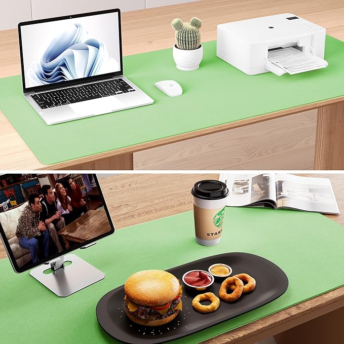 Aothia Double - Sided Desk Pad, 37.8"x17" Leather Desk Mat, Eco Cork Desk Pad Protector,Large Mouse Pad,Waterproof Desk Blotter for Office/Home(Light Green) | Mouse Pads - TrueDesk