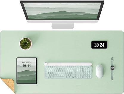 Aothia Double - Sided Desk Pad – 37.8"x17" Leather Desk Mat with Eco Cork Protector, Large Mouse Pad, Waterproof Desk Blotter for Office/Home (Aqua) | Mouse Pads - TrueDesk