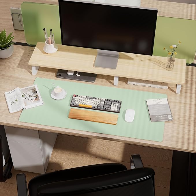 Aothia Double - Sided Desk Pad – 37.8"x17" Leather Desk Mat with Eco Cork Protector, Large Mouse Pad, Waterproof Desk Blotter for Office/Home (Aqua) | Mouse Pads - TrueDesk