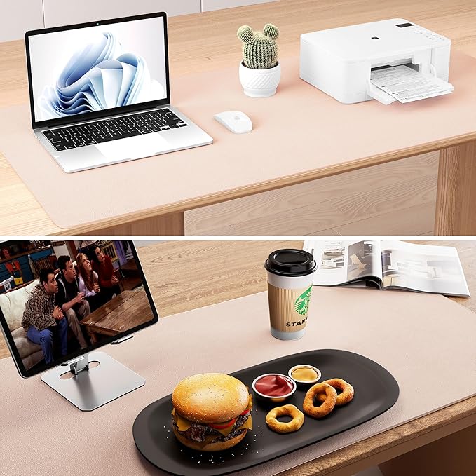 Aothia Double - Sided Desk Pad – 37.8"x17" Leather Desk Mat with Eco Cork Protector, Large Mouse Pad, Waterproof Desk Blotter for Office/Home (Pink) | Mouse Pads - TrueDesk