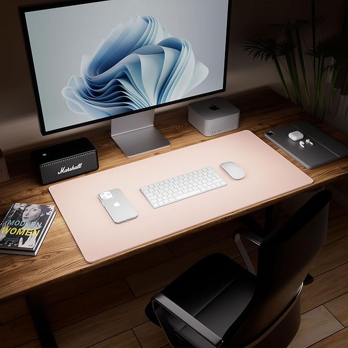 Aothia Double - Sided Desk Pad – 37.8"x17" Leather Desk Mat with Eco Cork Protector, Large Mouse Pad, Waterproof Desk Blotter for Office/Home (Pink) | Mouse Pads - TrueDesk