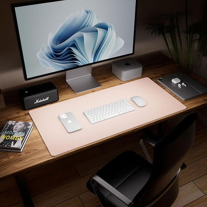Aothia Double - Sided Desk Pad – 37.8"x17" Leather Desk Mat with Eco Cork Protector, Large Mouse Pad, Waterproof Desk Blotter for Office/Home (Pink) | Mouse Pads - TrueDesk