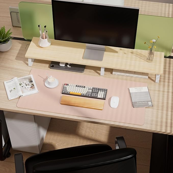 Aothia Double - Sided Desk Pad – 37.8"x17" Leather Desk Mat with Eco Cork Protector, Large Mouse Pad, Waterproof Desk Blotter for Office/Home (Pink) | Mouse Pads - TrueDesk