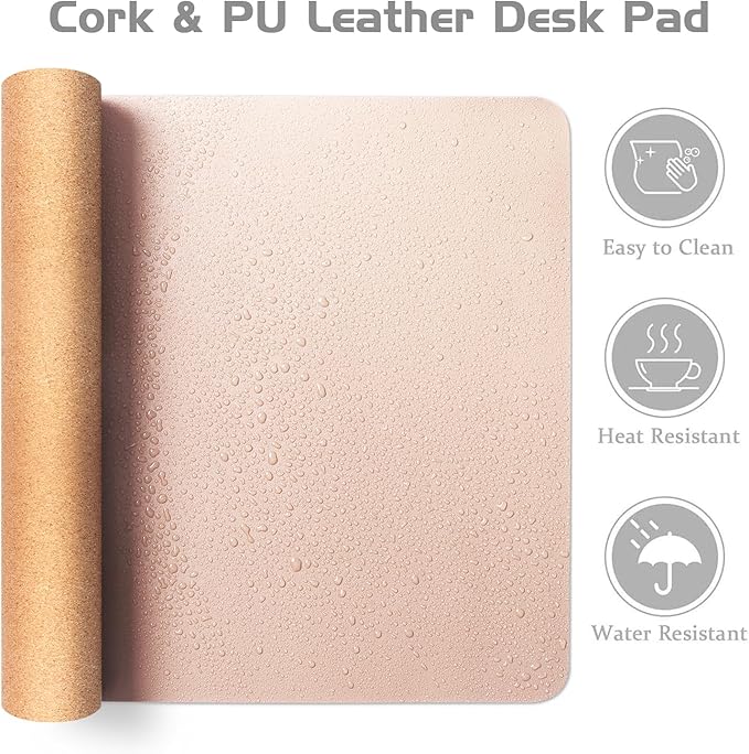 Aothia Double - Sided Desk Pad – 37.8"x17" Leather Desk Mat with Eco Cork Protector, Large Mouse Pad, Waterproof Desk Blotter for Office/Home (Pink) | Mouse Pads - TrueDesk