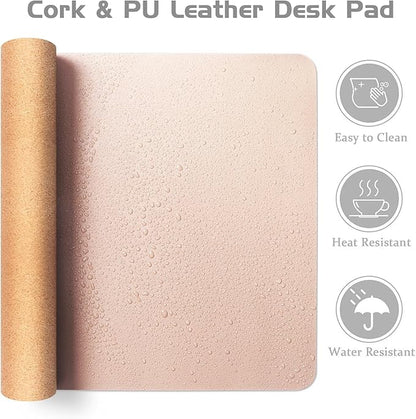 Aothia Double - Sided Desk Pad – 37.8"x17" Leather Desk Mat with Eco Cork Protector, Large Mouse Pad, Waterproof Desk Blotter for Office/Home (Pink) | Mouse Pads - TrueDesk