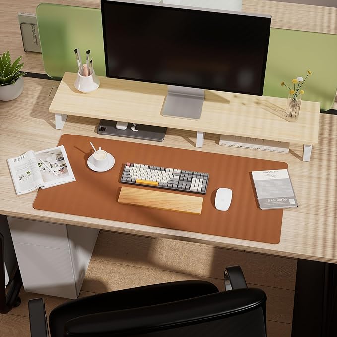 Aothia Double - Sided Desk Pad, Leather Desk Mat, Eco Cork Desk Pad Protector, Large Mouse Pad, Waterproof Desk Blotter Protector for Office/Home (25.6"x13.7", Brown) | Mouse Pads - TrueDesk