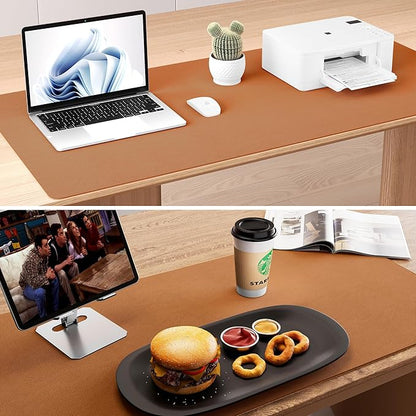 Aothia Double - Sided Desk Pad, Leather Desk Mat, Eco Cork Desk Pad Protector, Large Mouse Pad, Waterproof Desk Blotter Protector for Office/Home (25.6"x13.7", Brown) | Mouse Pads - TrueDesk