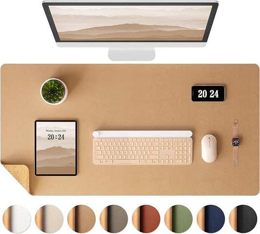 Aothia Dual - Sided Desk Mat - Leather & Cork Desk Protector, Large Mouse Pad & Writing Pad for Office/Home, Waterproof, Apricot (35.4" x 15.7") | Mouse Pads - TrueDesk