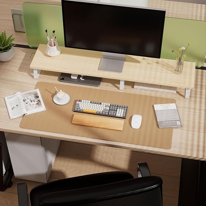 Aothia Dual - Sided Desk Mat - Leather & Cork Desk Protector, Large Mouse Pad & Writing Pad for Office/Home, Waterproof, Apricot (35.4" x 15.7") | Mouse Pads - TrueDesk