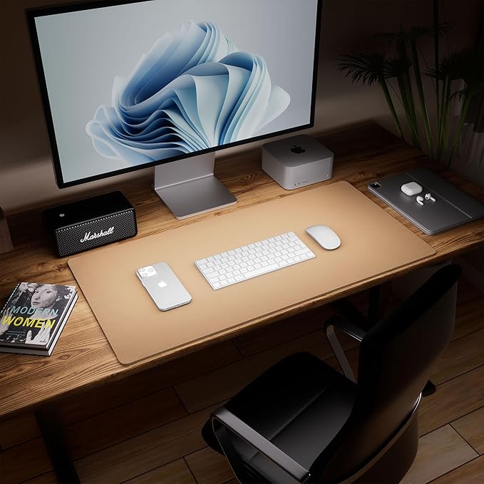 Aothia Dual - Sided Desk Mat - Leather & Cork Desk Protector, Large Mouse Pad & Writing Pad for Office/Home, Waterproof, Apricot (35.4" x 15.7") | Mouse Pads - TrueDesk