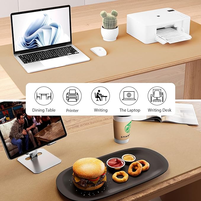 Aothia Dual - Sided Desk Mat - Leather & Cork Desk Protector, Large Mouse Pad & Writing Pad for Office/Home, Waterproof, Apricot (35.4" x 15.7") | Mouse Pads - TrueDesk