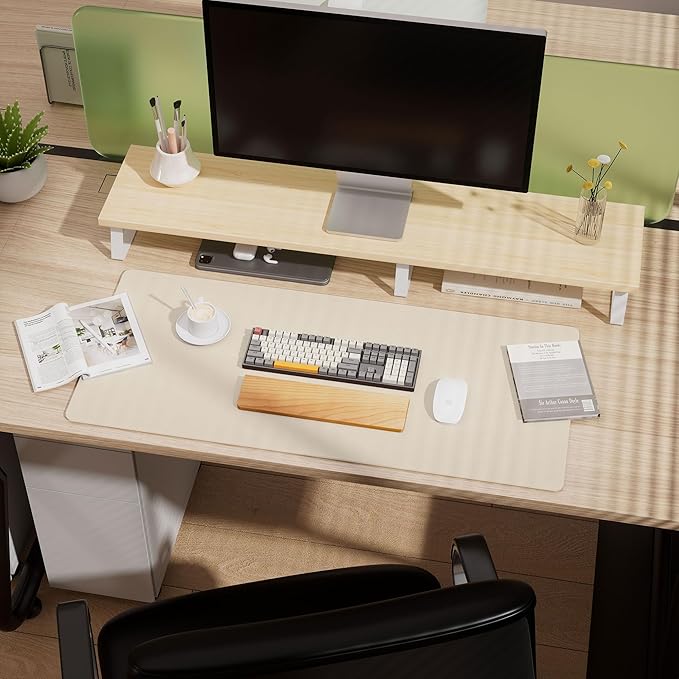 Aothia Dual - Sided Desk Mat - Leather & Cork Desk Protector, Large Mouse Pad & Writing Pad for Office/Home, Waterproof, Beige (35.4" x 15.7") | Mouse Pads - TrueDesk