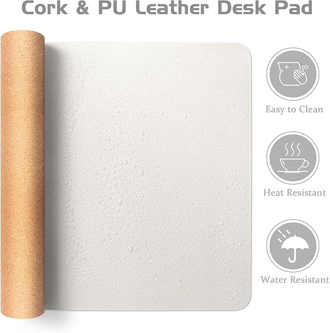 Aothia Dual - Sided Desk Mat - Leather & Cork Desk Protector, Large Mouse Pad & Writing Pad, Waterproof, Off - White (35.4" x 15.7") | Mouse Pads - TrueDesk
