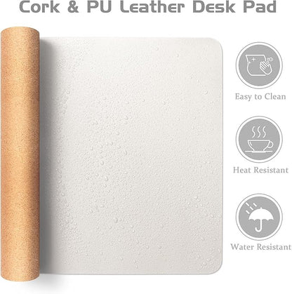Aothia Dual - Sided Desk Mat - Leather & Cork Desk Protector, Large Mouse Pad & Writing Pad, Waterproof, Off - White (35.4" x 15.7") | Mouse Pads - TrueDesk
