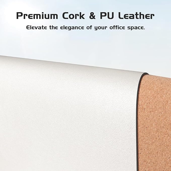 Aothia Dual - Sided Desk Mat - Leather & Cork Desk Protector, Large Mouse Pad & Writing Pad, Waterproof, Off - White (35.4" x 15.7") | Mouse Pads - TrueDesk