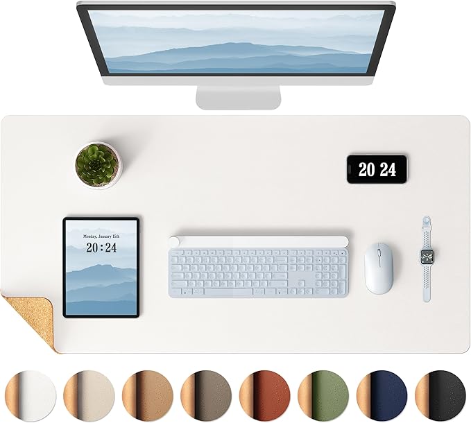 Aothia Dual - Sided Desk Mat - Leather & Cork Desk Protector, Large Mouse Pad & Writing Pad, Waterproof, Off - White (35.4" x 15.7") | Mouse Pads - TrueDesk