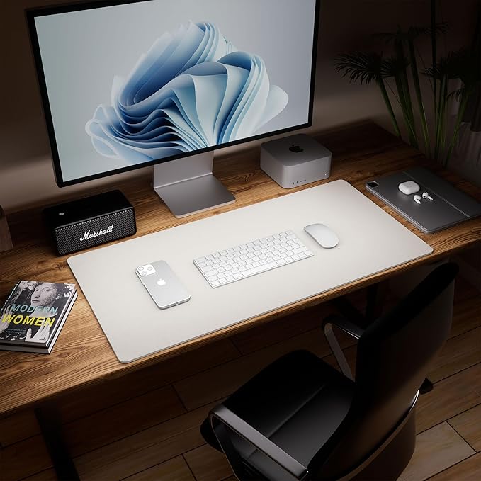 Aothia Dual - Sided Desk Mat - Leather & Cork Desk Protector, Large Mouse Pad & Writing Pad, Waterproof, Off - White (35.4" x 15.7") | Mouse Pads - TrueDesk