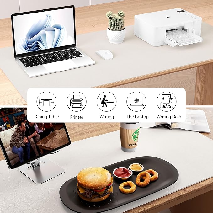 Aothia Dual - Sided Desk Mat - Leather & Cork Desk Protector, Large Mouse Pad & Writing Pad, Waterproof, Off - White (35.4" x 15.7") | Mouse Pads - TrueDesk