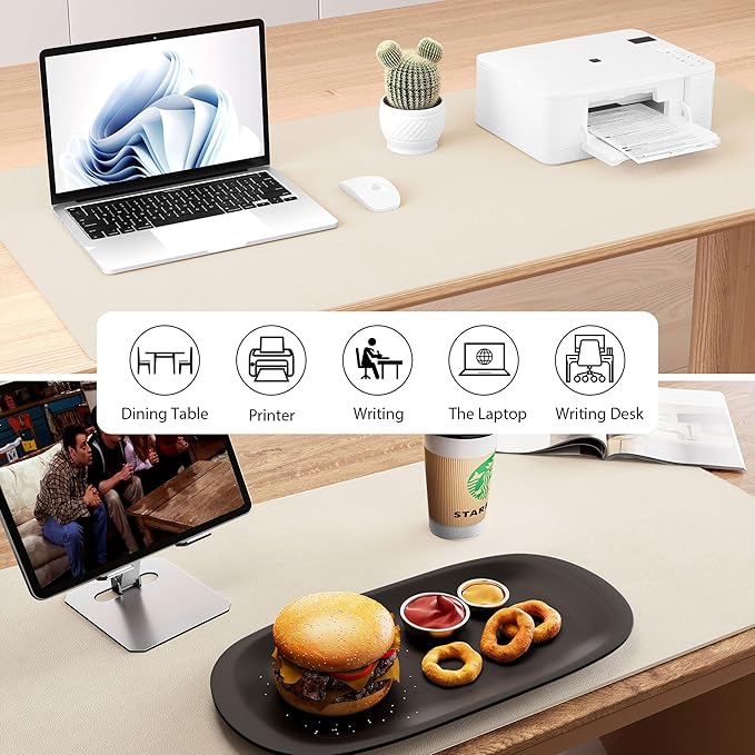 Aothia Dual - Sided Desk Mat - Natural Cork & Leather Desk Protector, Large Mouse Pad, Waterproof Blotter, Writing Pad for Office/Home, Beige (25.6"x13.7") | Mouse Pads - TrueDesk