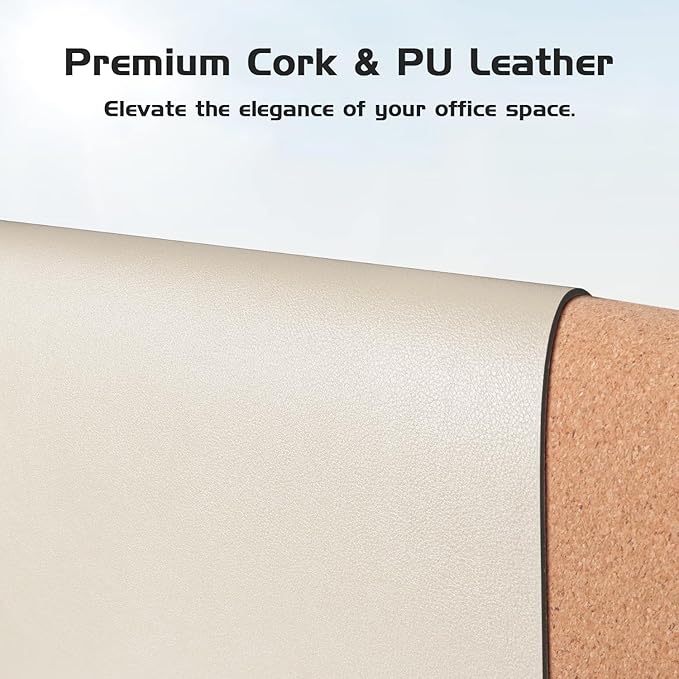 Aothia Dual - Sided Desk Mat - Natural Cork & Leather Desk Protector, Large Mouse Pad, Waterproof Blotter, Writing Pad for Office/Home, Beige (25.6"x13.7") | Mouse Pads - TrueDesk
