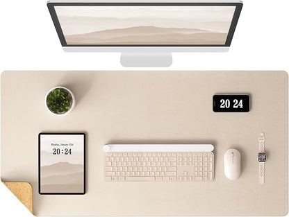 Aothia Dual - Sided Desk Mat - Natural Cork & Leather Desk Protector, Large Mouse Pad & Writing Pad for Office/Home, Beige (37.8"x17") | Mouse Pads - TrueDesk
