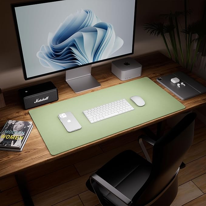 Aothia Dual - Sided Desk Mat - Natural Cork & Leather Desk Protector, Large Mouse Pad & Writing Pad for Office/Home, Olive Green (25.6"x13.7") | Mouse Pads - TrueDesk
