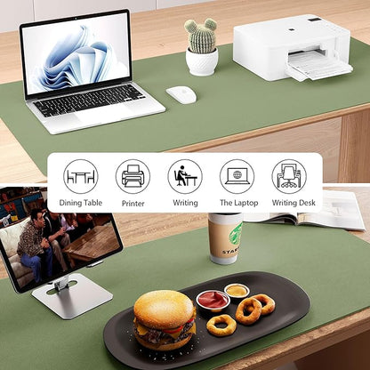 Aothia Dual - Sided Desk Mat - Natural Cork & Leather Desk Protector, Large Mouse Pad & Writing Pad for Office/Home, Olive Green (25.6"x13.7") | Mouse Pads - TrueDesk