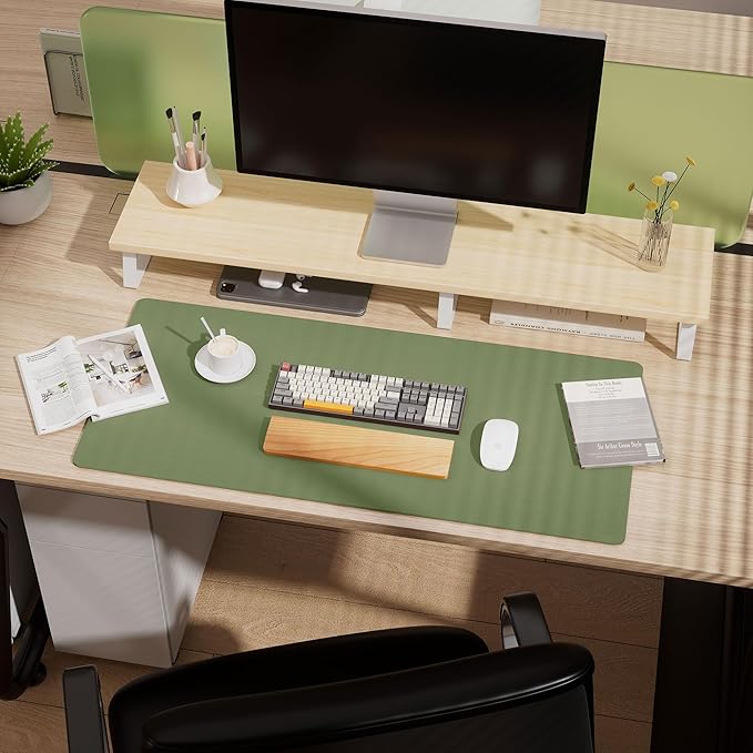 Aothia Dual - Sided Desk Mat - Natural Cork & Leather Desk Protector, Large Mouse Pad & Writing Pad for Office/Home, Olive Green (25.6"x13.7") | Mouse Pads - TrueDesk