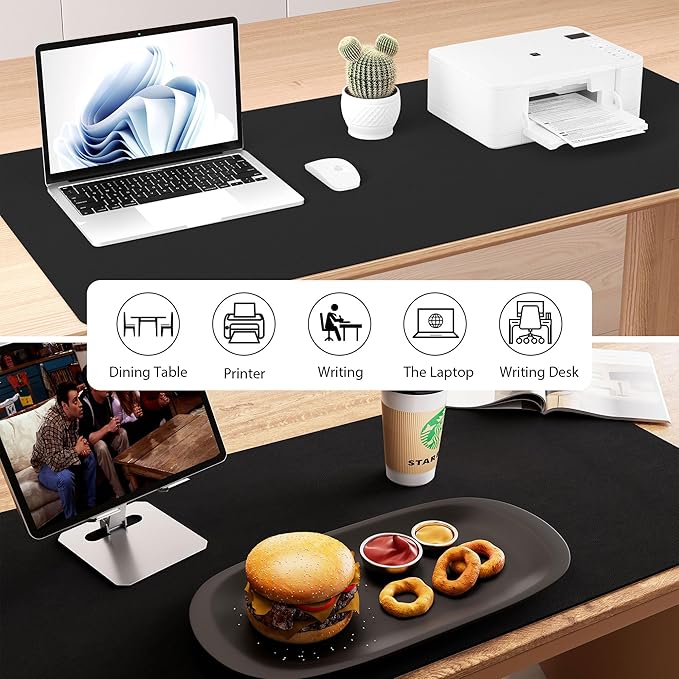 Aothia Dual - Sided Desk Pad - 25.6x13.7 inches Leather Desk Mat, Natural Cork Desk Pad Protector, Large Mouse Pad for Desk, Waterproof Desk Blotter Pad, Desk Writing Pad for Office Work/Home, Black | Mouse Pads - TrueDesk