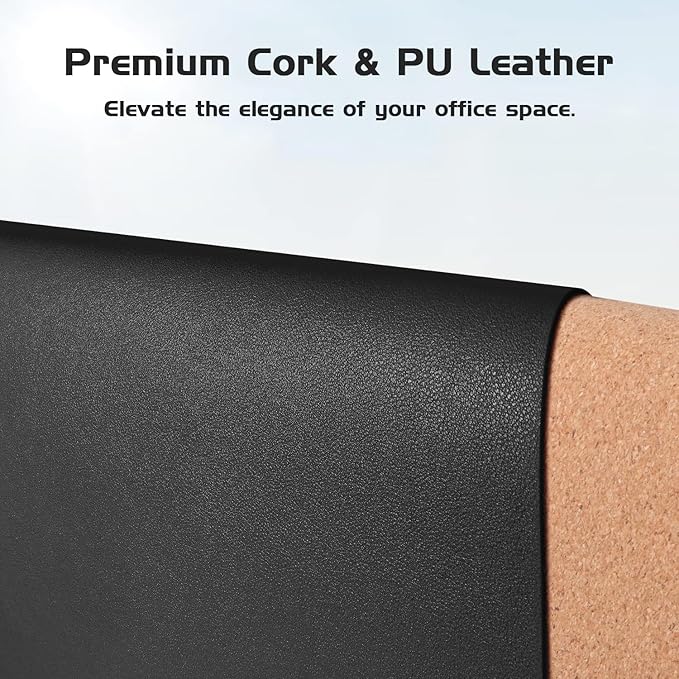 Aothia Dual - Sided Desk Pad - 25.6x13.7 inches Leather Desk Mat, Natural Cork Desk Pad Protector, Large Mouse Pad for Desk, Waterproof Desk Blotter Pad, Desk Writing Pad for Office Work/Home, Black | Mouse Pads - TrueDesk