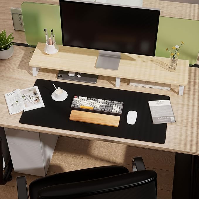 Aothia Dual - Sided Desk Pad - 25.6x13.7 inches Leather Desk Mat, Natural Cork Desk Pad Protector, Large Mouse Pad for Desk, Waterproof Desk Blotter Pad, Desk Writing Pad for Office Work/Home, Black | Mouse Pads - TrueDesk