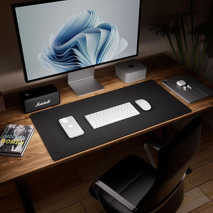 Aothia Dual - Sided Desk Pad - 25.6x13.7 inches Leather Desk Mat, Natural Cork Desk Pad Protector, Large Mouse Pad for Desk, Waterproof Desk Blotter Pad, Desk Writing Pad for Office Work/Home, Black | Mouse Pads - TrueDesk