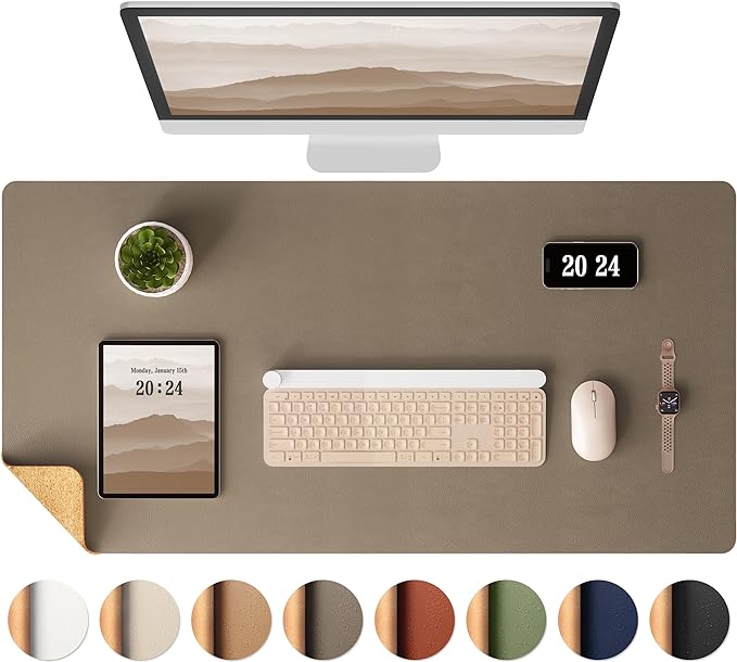 Aothia Dual - Sided Desk Pad - Leather Desk Mat, Natural Cork Desk Pad Protector, Large Mouse Pad for Desk, Waterproof Desk Blotter Pad, Desk Writing Pad for Office Work/Home, Coffee (37.8"x17") | Mouse Pads - TrueDesk