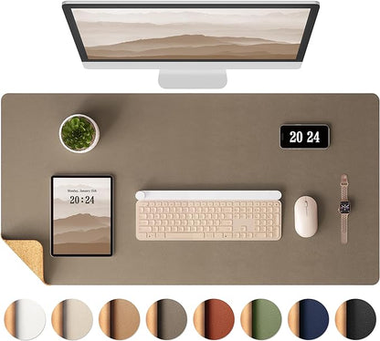 Aothia Dual - Sided Desk Pad - Leather Desk Mat, Natural Cork Desk Pad Protector, Large Mouse Pad for Desk, Waterproof Desk Blotter Pad, Desk Writing Pad for Office Work/Home, Coffee (37.8"x17") | Mouse Pads - TrueDesk