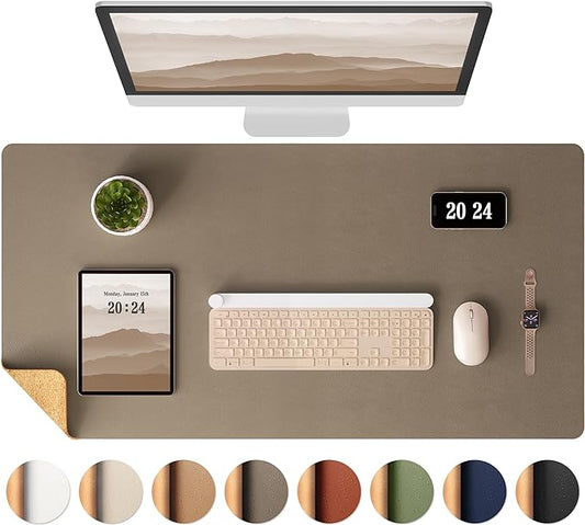 Aothia Dual - Sided Desk Pad - Leather Desk Mat, Natural Cork Desk Pad Protector, Large Mouse Pad for Desk, Waterproof Desk Blotter Pad, Desk Writing Pad for Office Work/Home, Coffee (37.8"x17") | Mouse Pads - TrueDesk