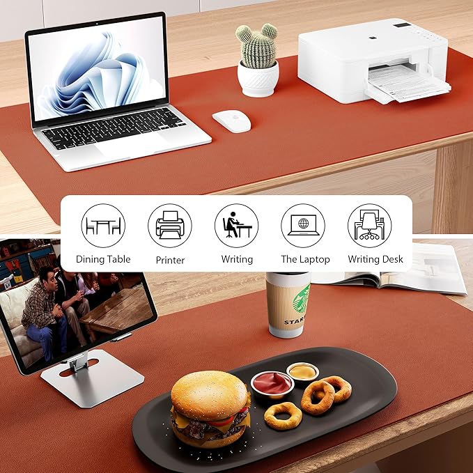 Aothia Dual - Sided Desk Pad - Leather Desk Mat, Natural Cork Desk Pad Protector, Large Mouse Pad for Desk, Waterproof Desk Blotter Pad, Desk Writing Pad for Office Work/Home, Maple Brown(35.4" x 15.7") | Mouse Pads - TrueDesk