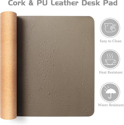 Aothia Dual - Sided Desk Pad - Leather Desk Mat, Natural Cork Desk Pad Protector, Large Mouse Pad for Desk, Waterproof Desk Blotter Pad, Desk Writing Pad for Office Work/Home, Coffee (37.8"x17") | Mouse Pads - TrueDesk