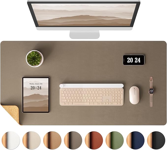 Aothia Dual - Sided Desk Pad - Leather Desk Mat, Natural Cork Desk Pad Protector, Large Mouse Pad for Desk, Waterproof Desk Blotter Pad, Desk Writing Pad for Office Work/Home, Coffee (35.4" x 15.7") | Mouse Pads - TrueDesk