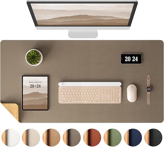 Aothia Dual - Sided Desk Pad - Leather Desk Mat, Natural Cork Desk Pad Protector, Large Mouse Pad for Desk, Waterproof Desk Blotter Pad, Desk Writing Pad for Office Work/Home, Coffee (35.4" x 15.7") | Mouse Pads - TrueDesk