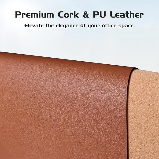 Aothia Dual - Sided Desk Pad - Leather Desk Mat, Natural Cork Desk Pad Protector, Large Mouse Pad for Desk, Waterproof Desk Blotter Pad, Desk Writing Pad for Office Work/Home, Maple Brown(35.4" x 15.7") | Mouse Pads - TrueDesk