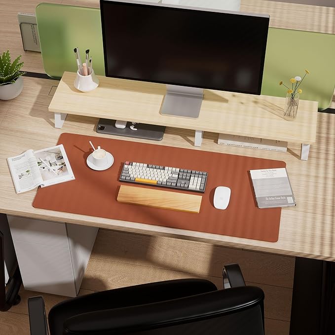 Aothia Dual - Sided Desk Pad - Leather Desk Mat, Natural Cork Desk Pad Protector, Large Mouse Pad for Desk, Waterproof Desk Blotter Pad, Desk Writing Pad for Office Work/Home, Maple Brown(35.4" x 15.7") | Mouse Pads - TrueDesk