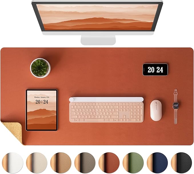 Aothia Dual - Sided Desk Pad - Leather Desk Mat, Natural Cork Desk Pad Protector, Large Mouse Pad for Desk, Waterproof Desk Blotter Pad, Desk Writing Pad for Office Work/Home, Maple Brown(35.4" x 15.7") | Mouse Pads - TrueDesk