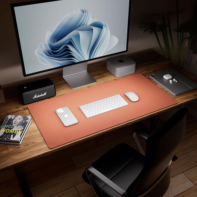 Aothia Dual - Sided Desk Pad - Leather Desk Mat, Natural Cork Desk Pad Protector, Large Mouse Pad for Desk, Waterproof Desk Blotter Pad, Desk Writing Pad for Office Work/Home, Maple Brown(35.4" x 15.7") | Mouse Pads - TrueDesk