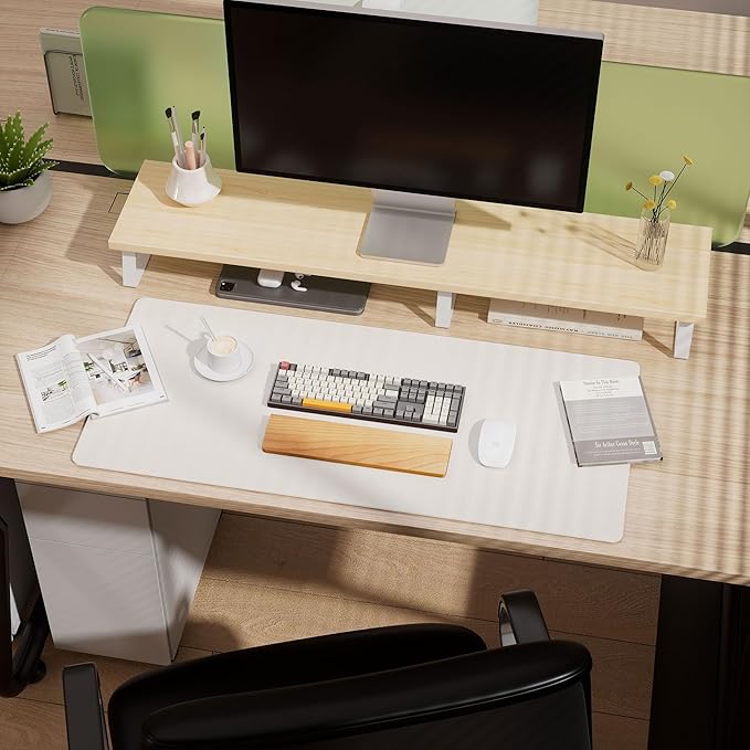 Aothia Dual - Sided Desk Pad - Leather Desk Mat, Natural Cork Desk Pad Protector, Large Mouse Pad for Desk, Waterproof Desk Blotter Pad, Desk Writing Pad for Office Work/Home, Off - White (25.6"x13.7") | Mouse Pads - TrueDesk
