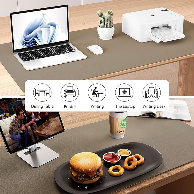Aothia Dual - Sided Desk Pad - Leather Desk Mat, Natural Cork Desk Pad Protector, Large Mouse Pad for Desk, Waterproof Desk Blotter Pad, Desk Writing Pad for Office Work/Home, Coffee (37.8"x17") | Mouse Pads - TrueDesk