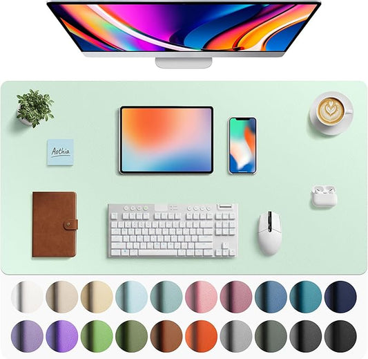 Aothia Faux Leather Desk Mat - Large Mouse Pad, Non - Slip PU Leather Blotter, Waterproof Writing Surface for Office and Home (Aqua, 40" x 24") | Desk Pads Blotters - TrueDesk
