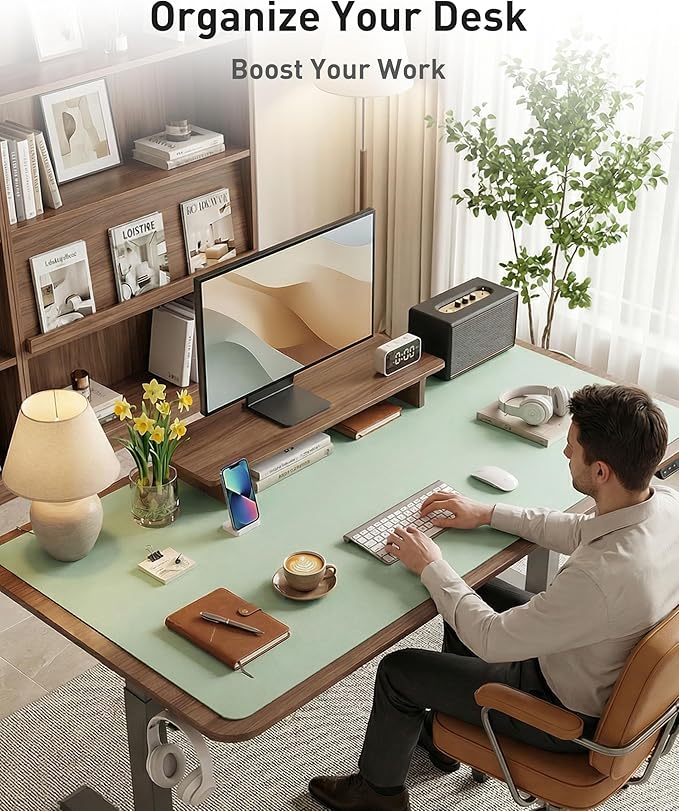 Aothia Faux Leather Desk Mat - Large Mouse Pad, Non - Slip PU Leather Blotter, Waterproof Writing Surface for Office and Home (Aqua, 42" x 17") | Desk Pads Blotters - TrueDesk