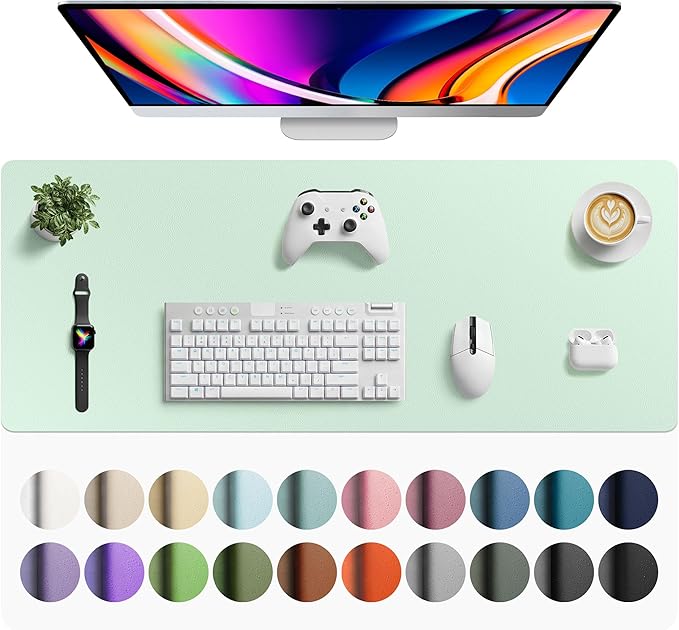 Aothia Faux Leather Desk Mat - Large Mouse Pad, Non - Slip PU Leather Blotter, Waterproof Writing Surface for Office and Home (Aqua, 42" x 17") | Desk Pads Blotters - TrueDesk