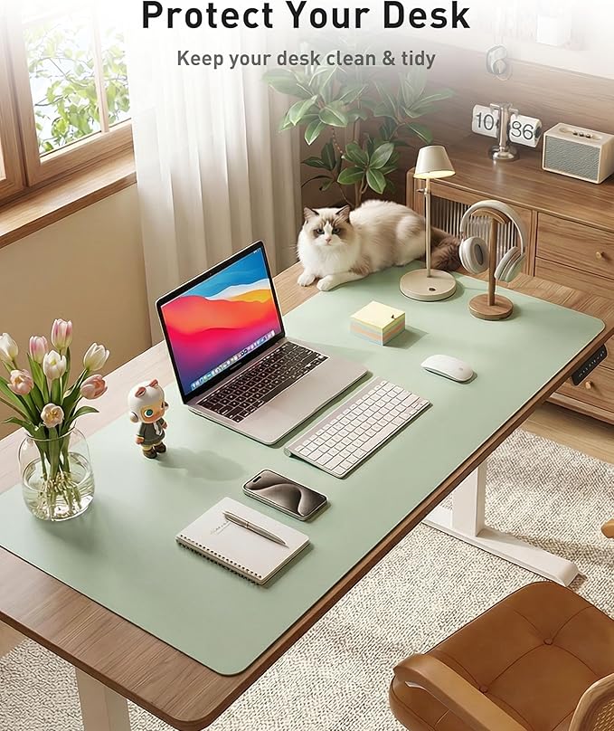Aothia Faux Leather Desk Mat - Large Mouse Pad, Non - Slip PU Leather Blotter, Waterproof Writing Surface for Office and Home (Aqua, 42" x 17") | Desk Pads Blotters - TrueDesk